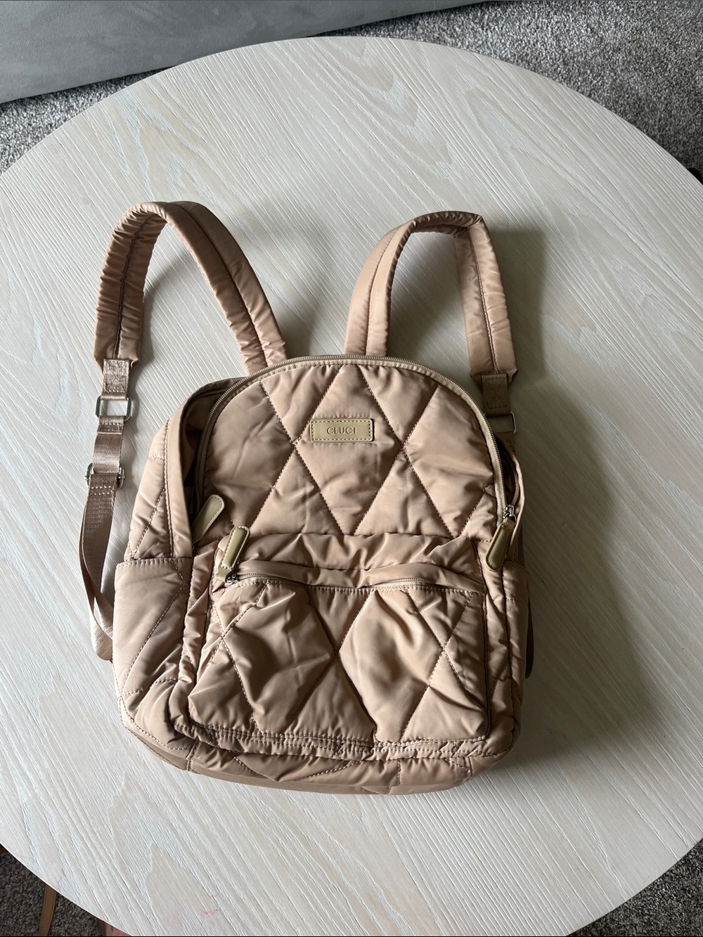 Cluci Quilted Beige Pink Nylon Backpack